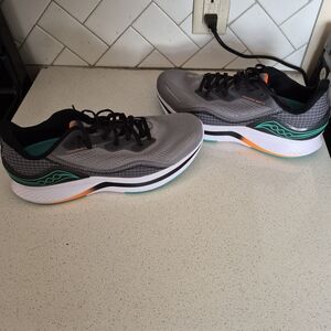 Saucony Gray and Black Running Shoes with Orange and Teal Highlights